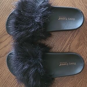 Henry Ferrera Black Furry Sandals